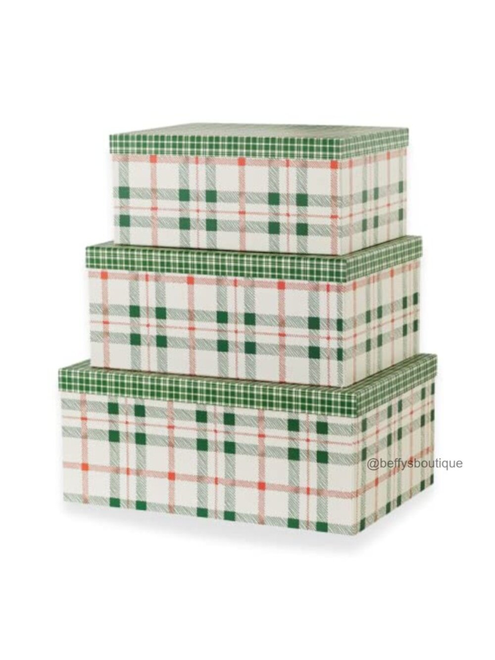 Soul & Lane Plaid Decorative Storage Boxes with Lids Set of 3 Paperboard